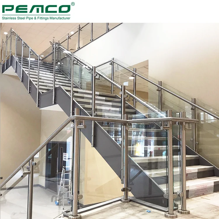 Indoor Staircase Glass Balustrade Post Stainless Steel Stair Glass Railing Clamp Designs