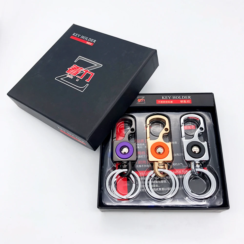 
Multi-function metal car beer bottle opener keychain with two keyrings 