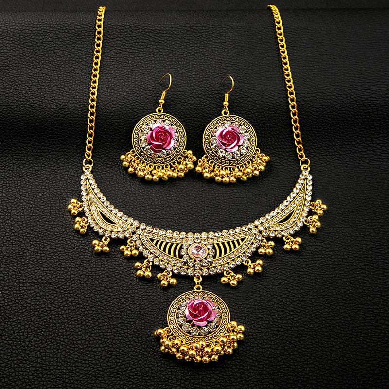 Fashionable alloy exotic retro ruby earrings fashionable artistic fringe set