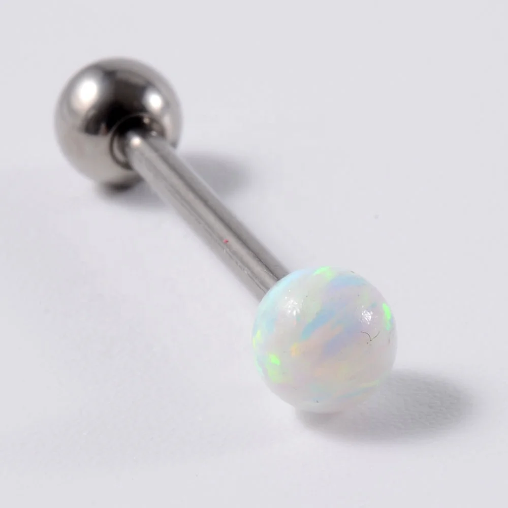 Opal Tongue Rings Round Beads Opal Ball Tongue External Thread Barbell Tragus Sexy Piercing Fashion  Body Jewelry Wholesale