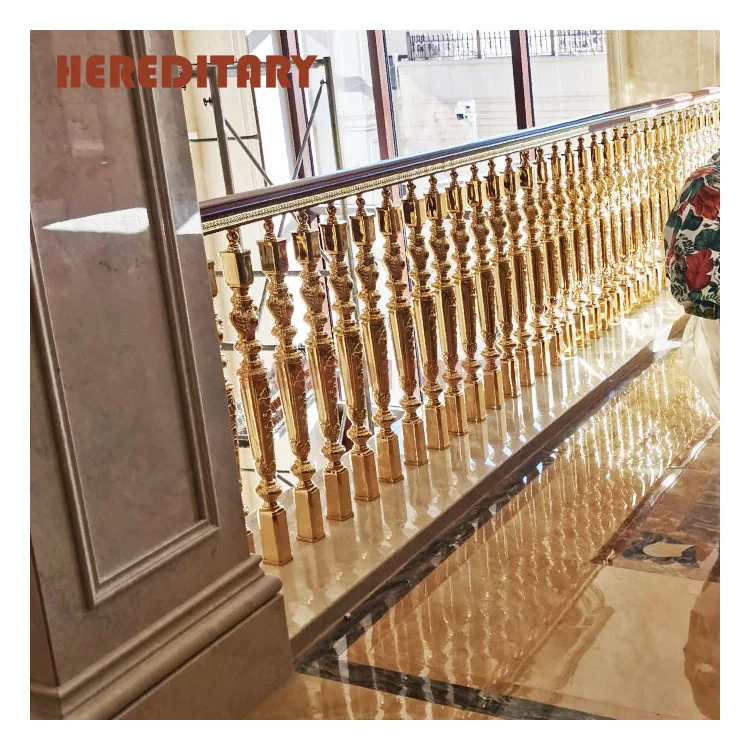 Новейшие Роскошные домашние медные лестницы перила Современные Лестницы золотые