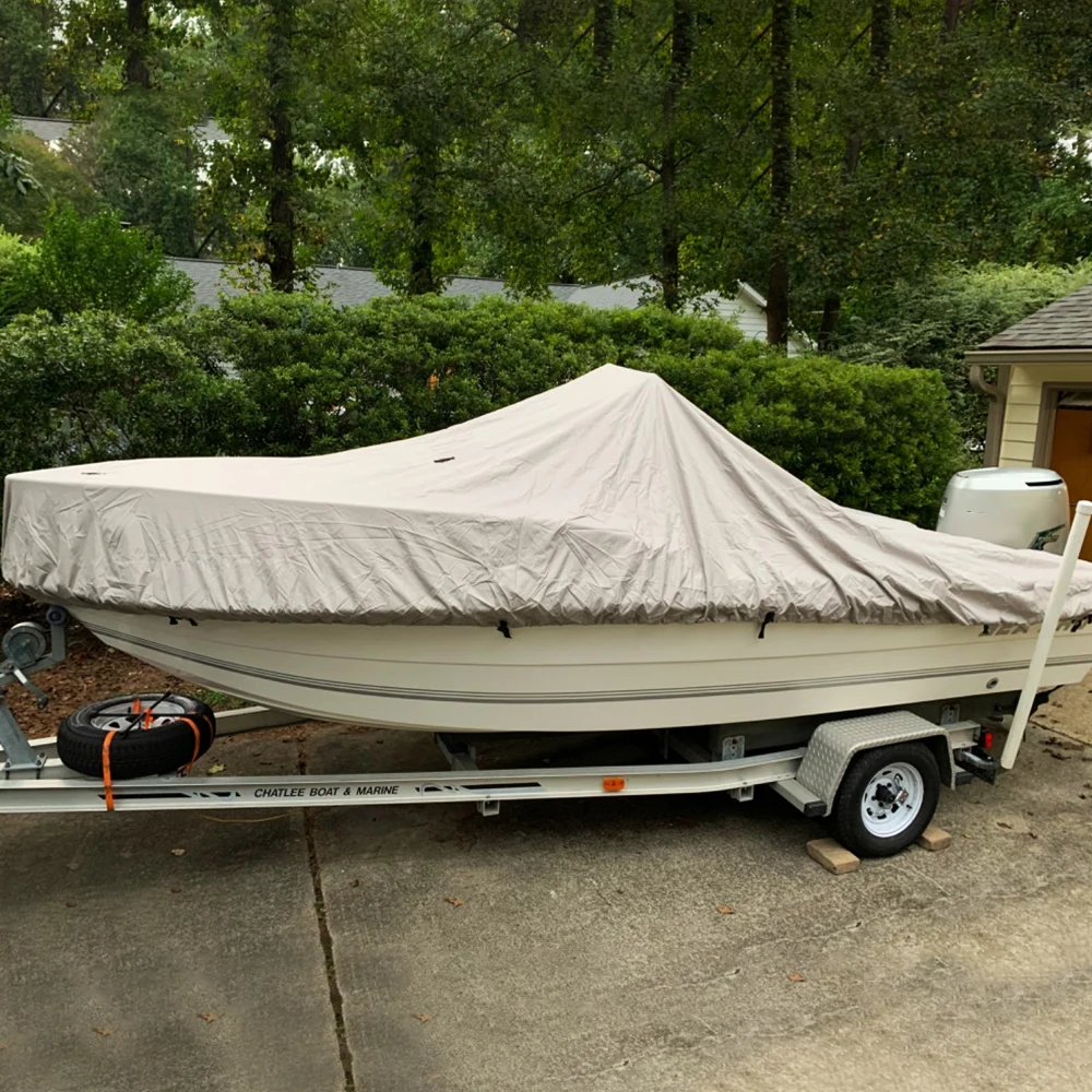 Hot selling outdoor waterproof boat cover for protecting boat from water, rain, snow, hail with custom logo, size