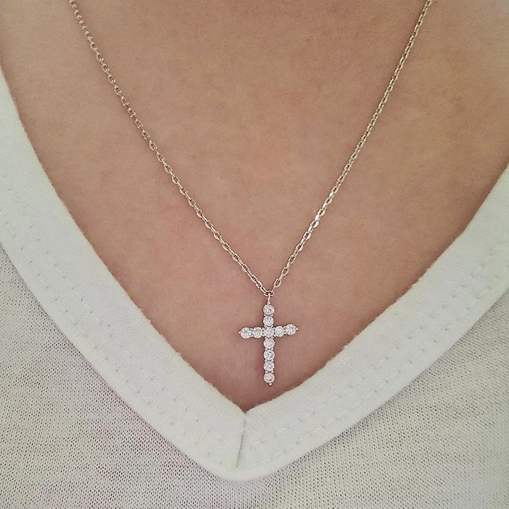Custom Simple 925 Sterling Silver 5A Cubic Zirconia Jewelry Dainty 18K Gold Plated Chain Cross Pendant Necklaces for Women