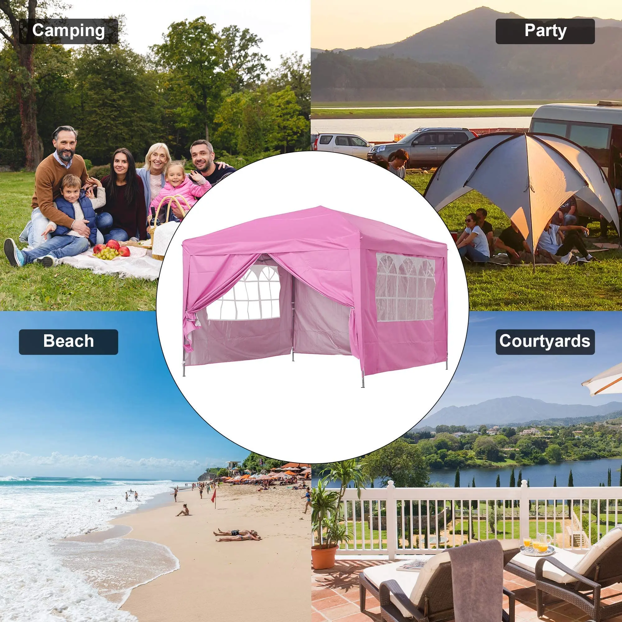 Outdoor Winter Gazebo 8x16 Pink Premium Instant Pop Up Canopy Trade Show Booth Tent with Elegant Church Window