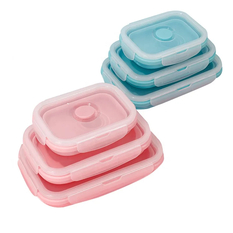 Wholesale Food Grade Square Collapsible Material Silicone Lunch Box food container bento box