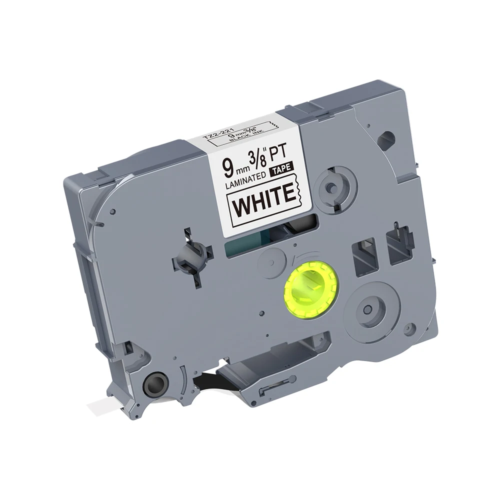 Compatible Tz Laminated Label Tape Tze221 TZ2-221 Tz 221 9mm*8m Black on White Label Tape Printer Ribbon  for Brother PET/ABS