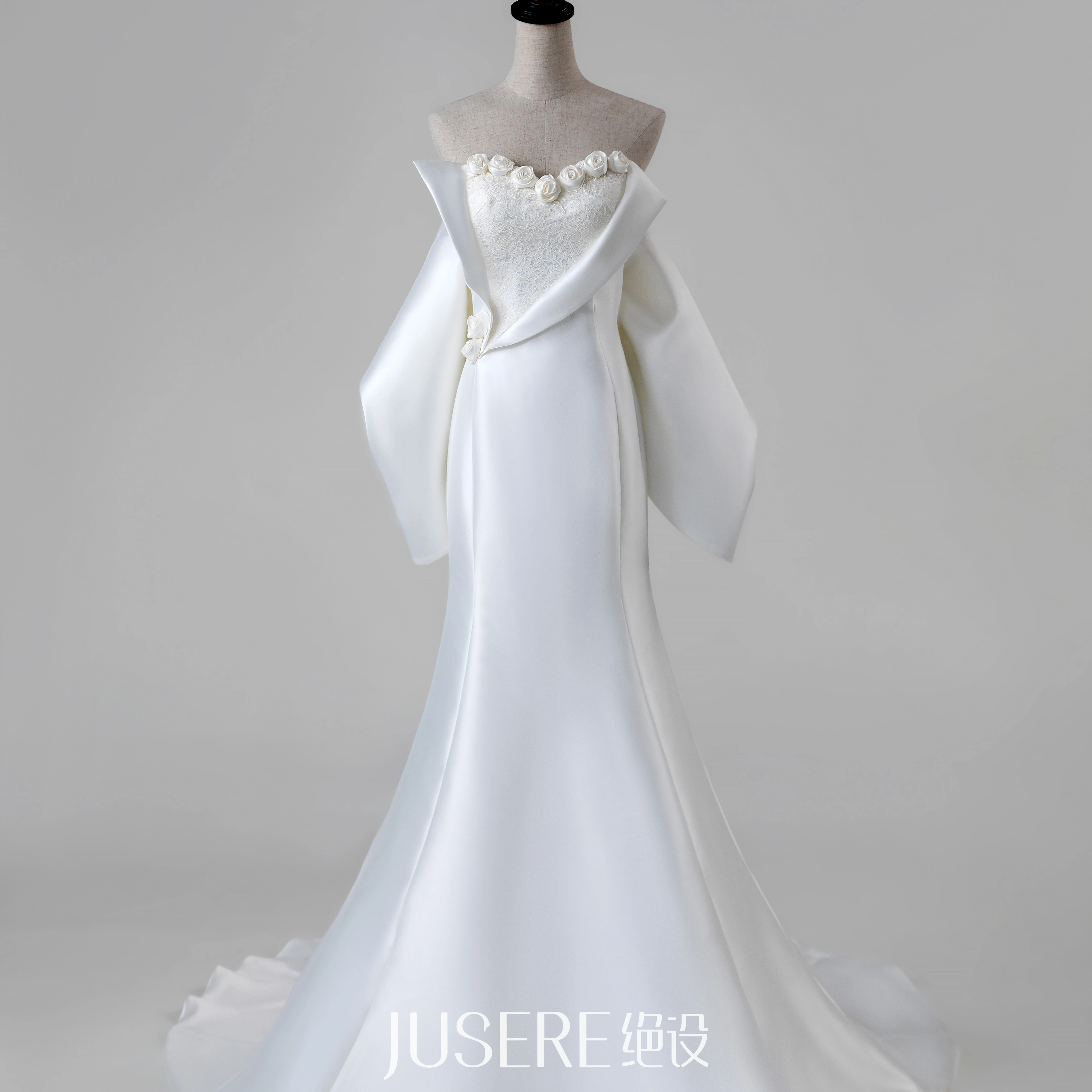 Модный лиф без бретелек с 3D цветами и жемчугом рюшами простой дизайн свадебное платье юбкой-годе для невесты бантом