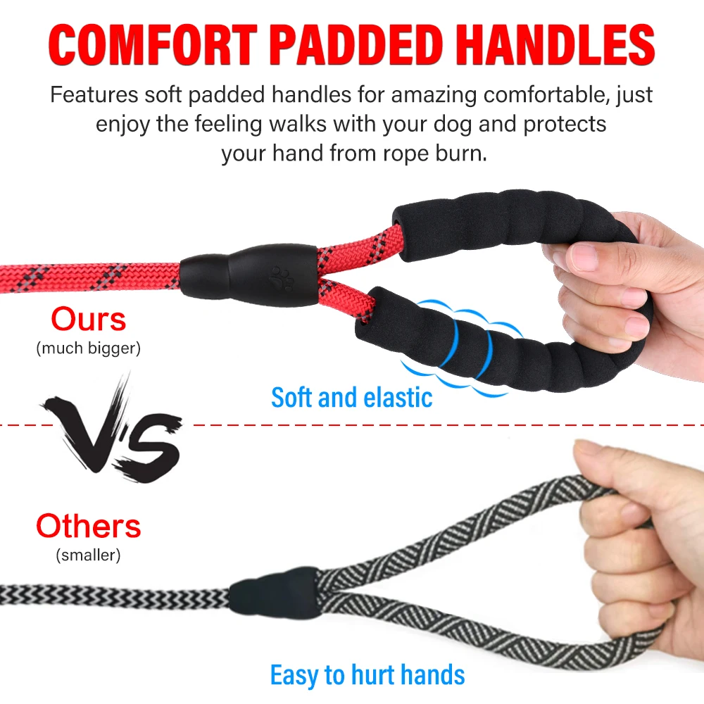 2023 Hottest heavy Duty climbing rope dog leash with comfy padding on handle matching poop bag holder bowl ect in stock