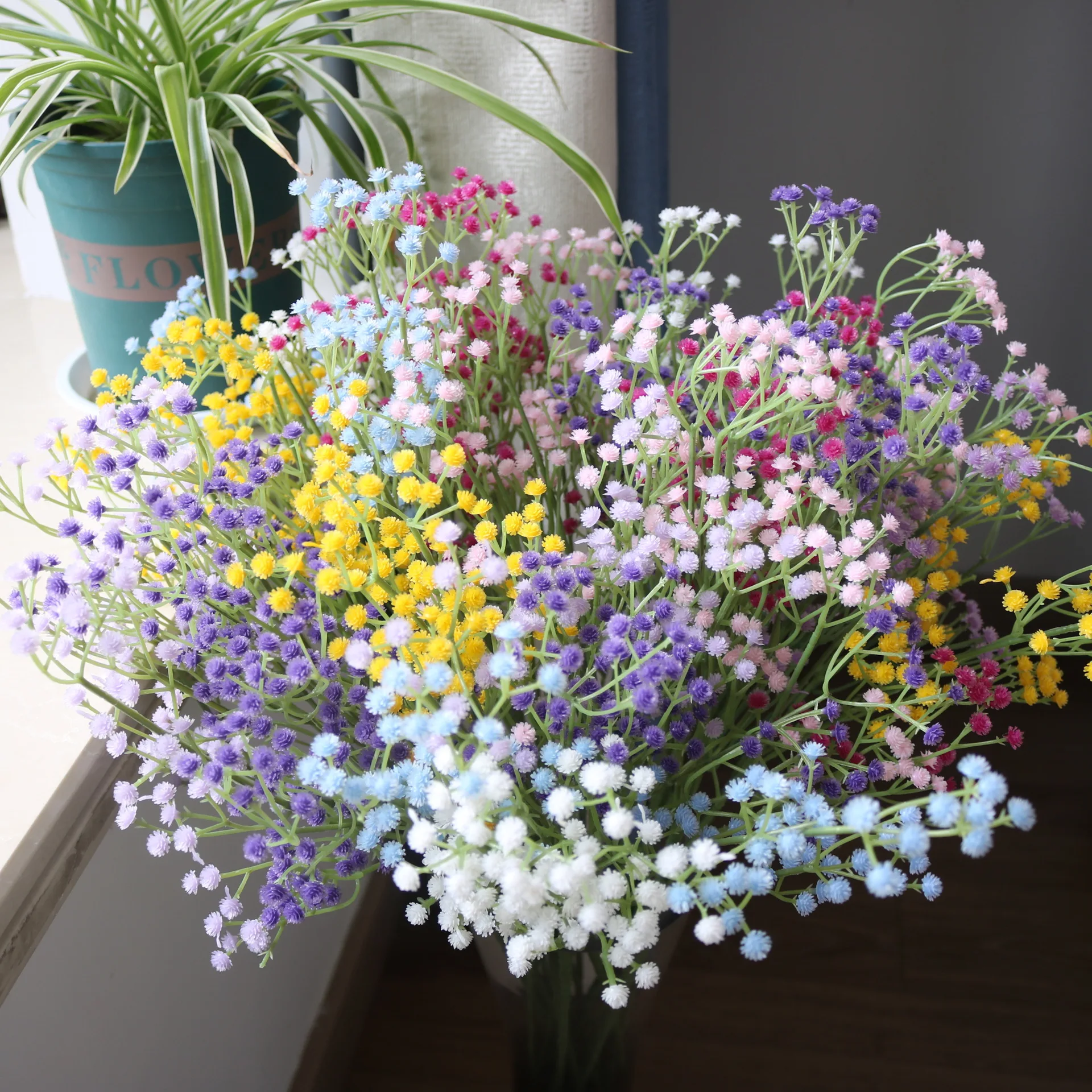 Fake Babys Breath Flowers Pink Blue Babys Breath/Gypsophila Arrangement Wedding Decoration White Center Piece Table Decorations