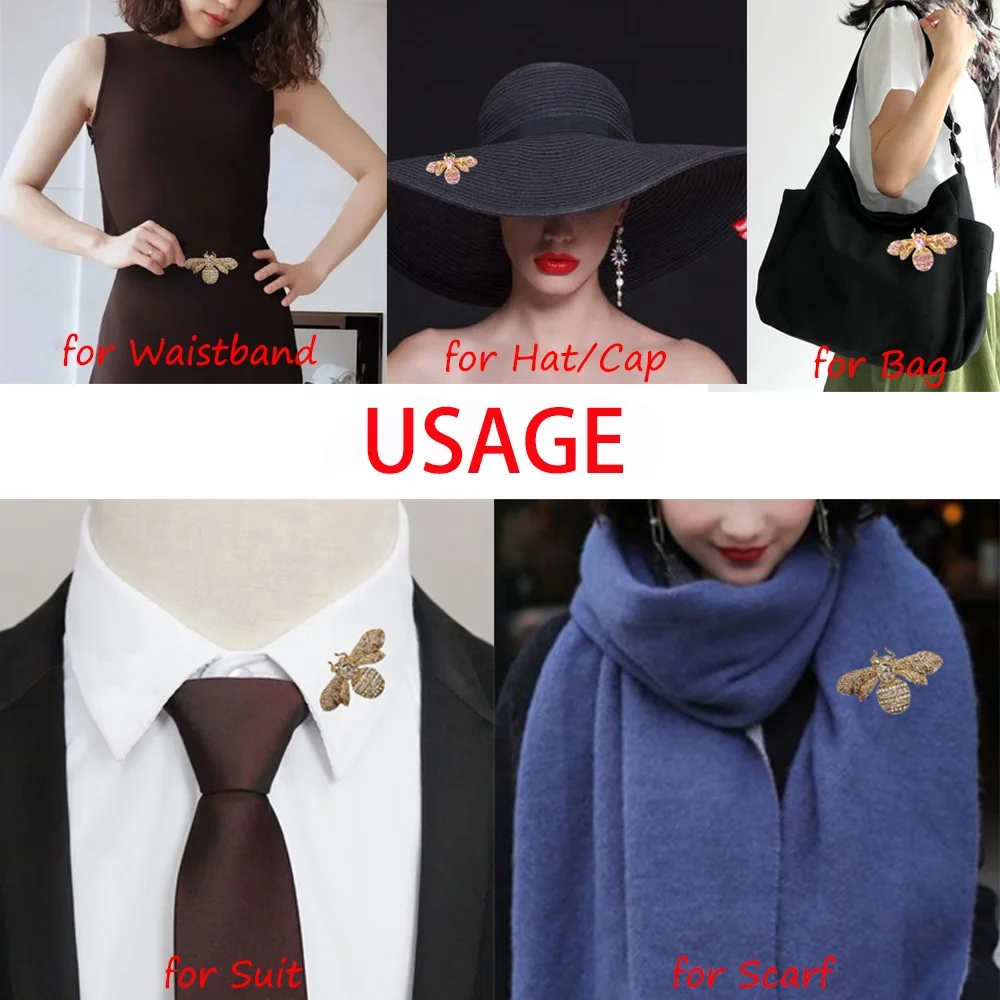 Fashion Jewelry Crystal Rhinestone 60mm/2.36inches Bee Brooches Pin Honeybee Hijab Brooch For Women Lady