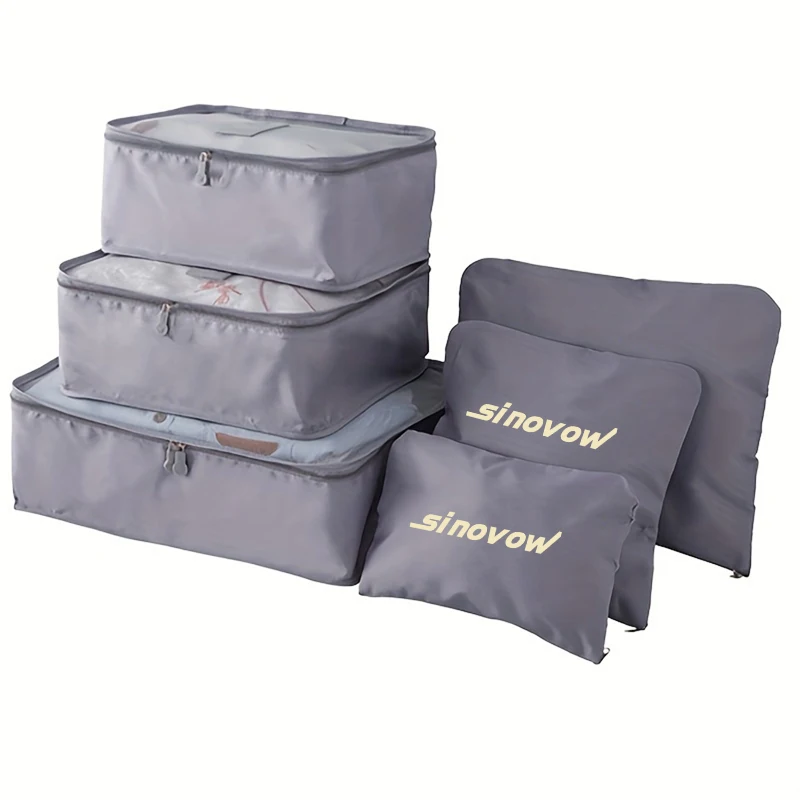6 Set Grey Packing Cubes Travel Organizer Foldable Suitcase Storage Packing Organizers Customized Packing Cubes for Travel