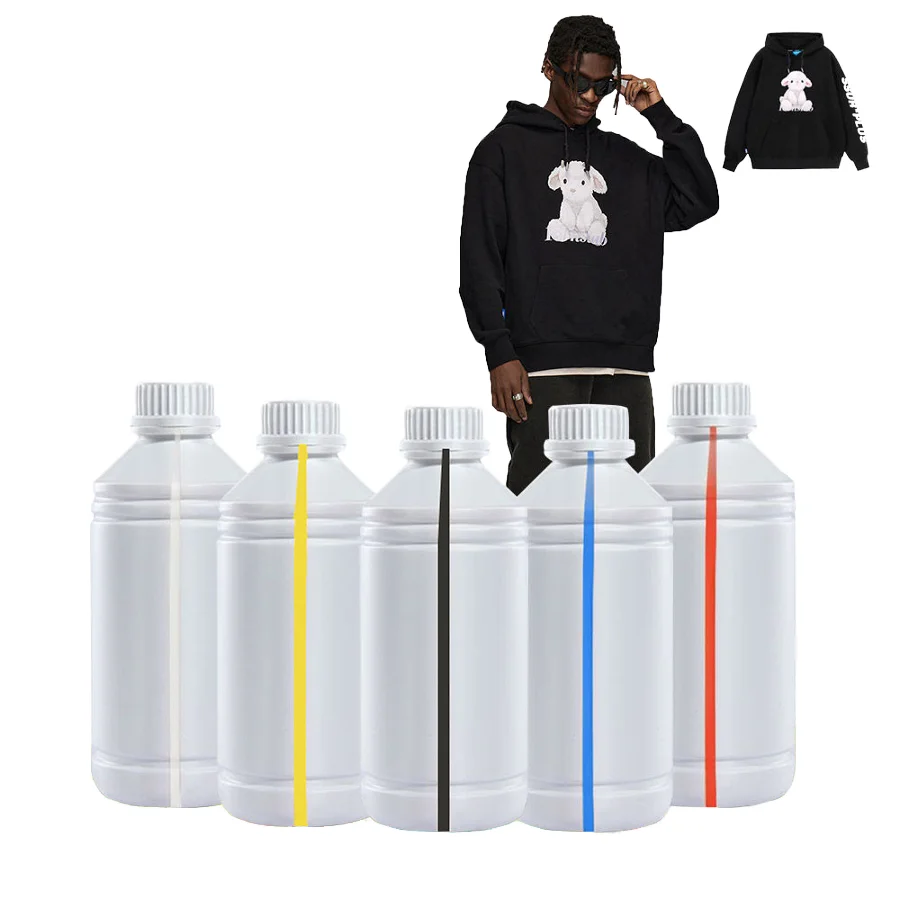 Offset CMYK DTG Inkjet Printer with 1000ml Pigment Ink Bottles DTF Film Sublim Inks for Digital Dye Sublimation on Fabric