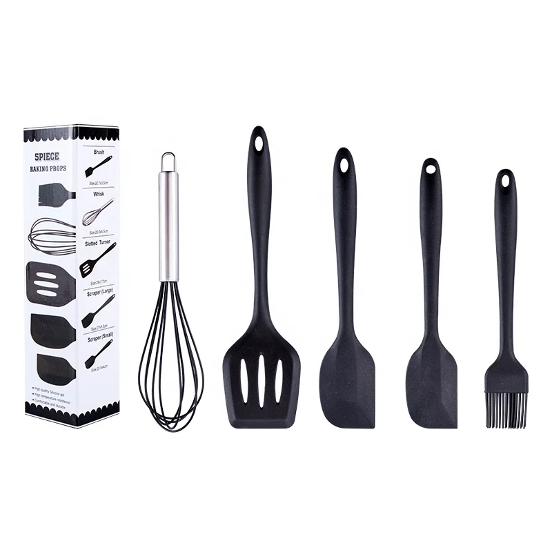 5pcs Baking & Pastry Tool Silicone Spatula Set Silicon Pastry Spatula with Brush Slotted Turner
