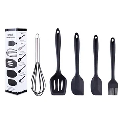 5pcs Baking & Pastry Tool Silicone Spatula Set Silicon Pastry Spatula with Brush Slotted Turner