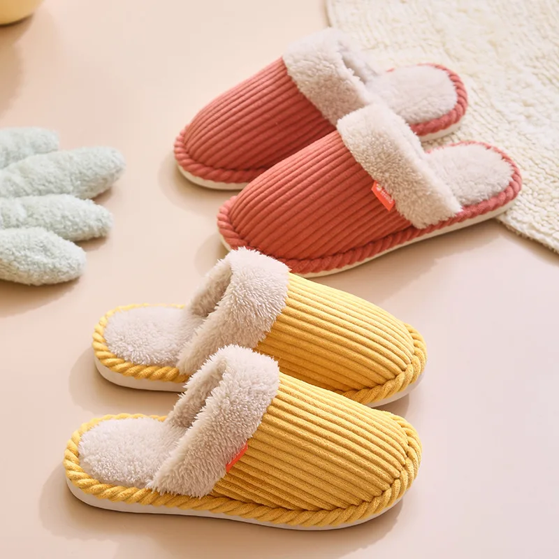 Wholesale Fashion Faux Fluffy Fur Sandals Slides Winter Warm Slippers Non Slip Lady House Home Cozy Corduroy Slippers Women