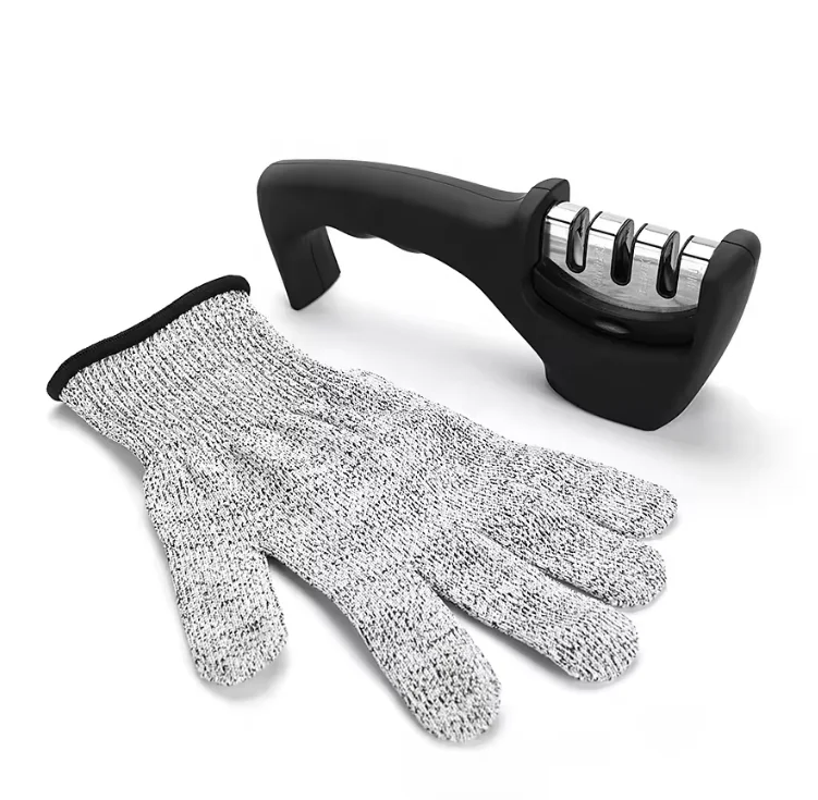 Kitchen Knife Accessories 3 Slot System Helps Restore Polish Blades Knife Sharpener With Cut-Resistant Glove