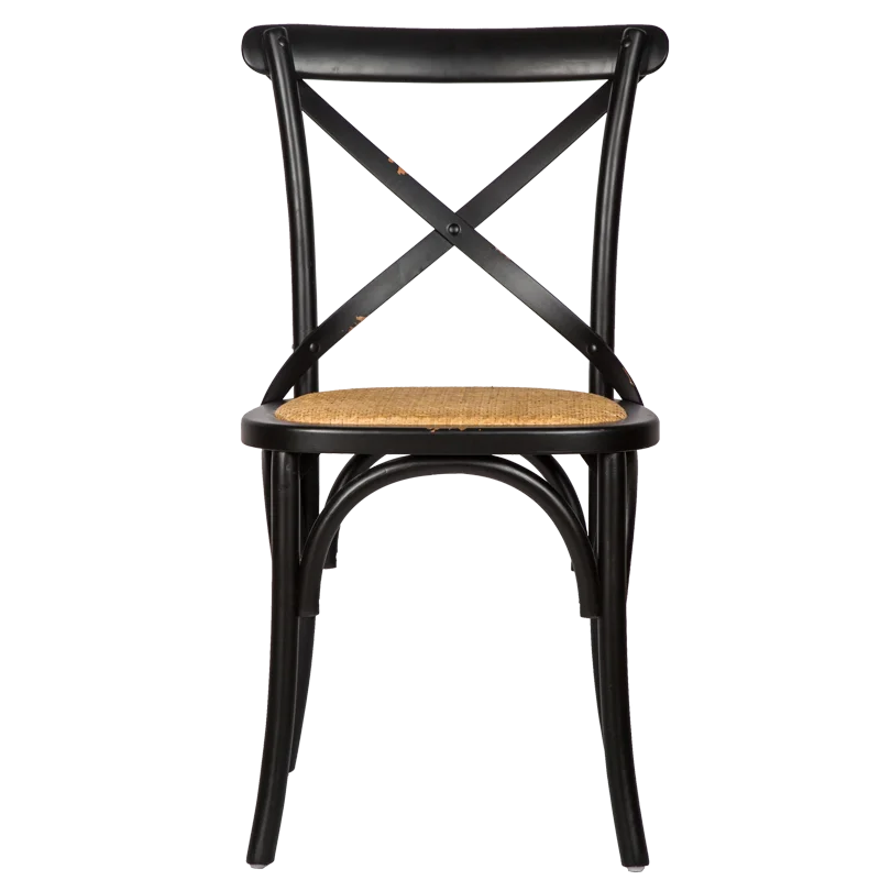 Французский стиль отель загородный дом из тикового дерева трость X крест-накрест для использования на кухне черный обеденный стул