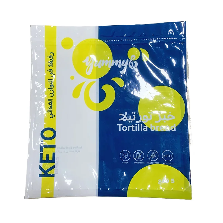 Custom Printed 3 Side Seal Mylar Bag Bread Maizena Flour Tortilla Packaging Bag With Resealable Zipper
