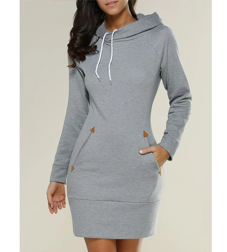 Women Hooded Hoodie Dress Casual Ladies Long Sleeve Sweater Pullover Jumper Tops Plus Size