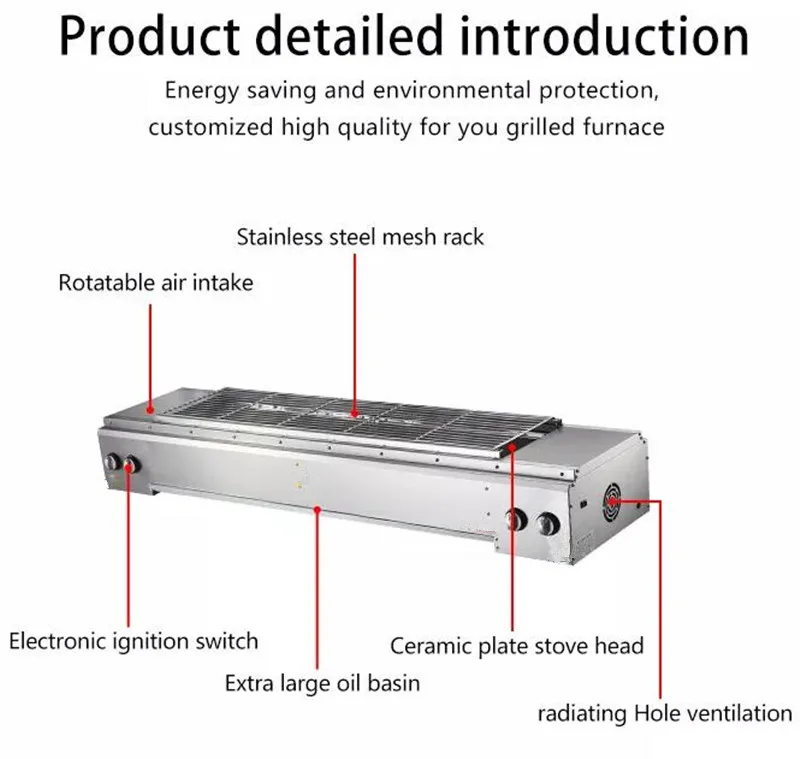 Restaurant equipment homemade indoor professional smokeless stainless steel lpg gas bbq grill