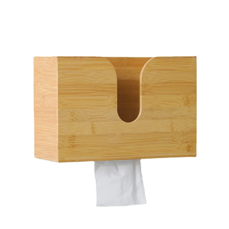 Bamboo Paper Towel Dispenser Wall Mount Paper Holders Napkins Dispenser Box for Kitchen Bathroom Office Toilet