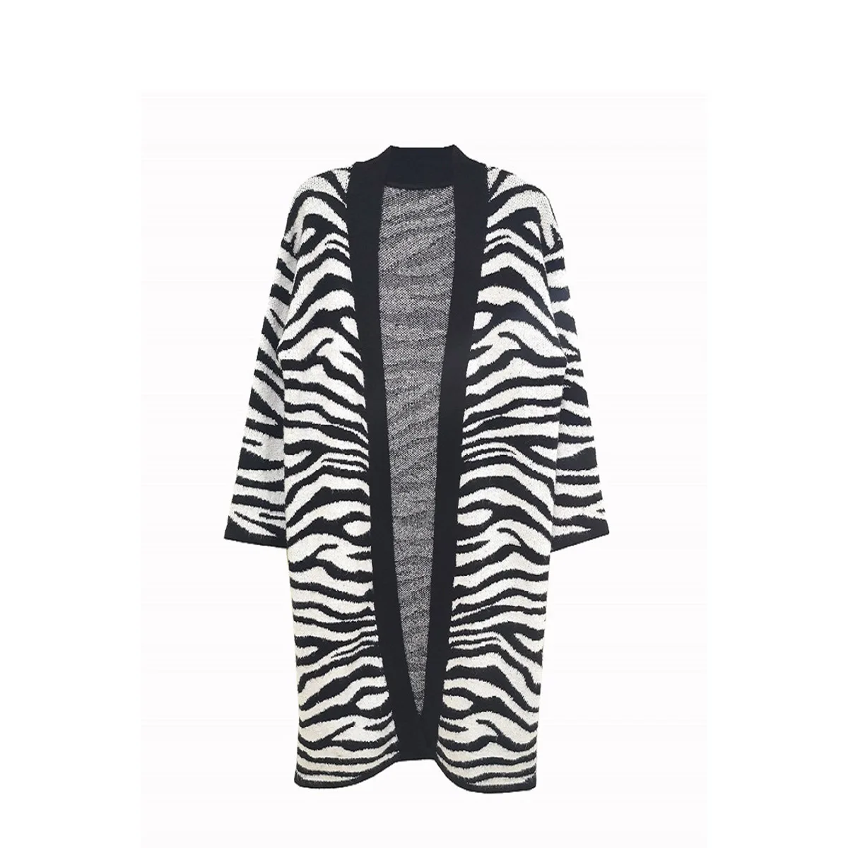 Fashion open coat sweater jacket coat pocket long sweater cardigan Zebra pattern for women
