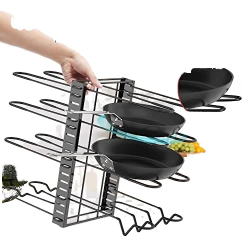 Space-efficient Adjustable kitchen cooking pot storage rack lid shelves