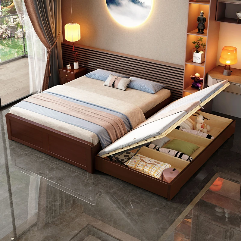 Детская кровать Tatami из массива дерева Новая в китайском стиле 1 5 метров без изголовья экономия пространства многофункциональная для хранения детская