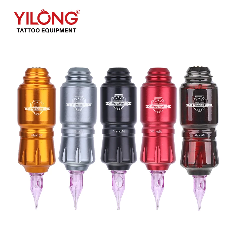 Yilong Short Tattoo Pen Adjustable Stroke Rca Connector Tattoo Machine Eyebrow Lip Hair Permanent Makeup Tattoo Gun for Body Art