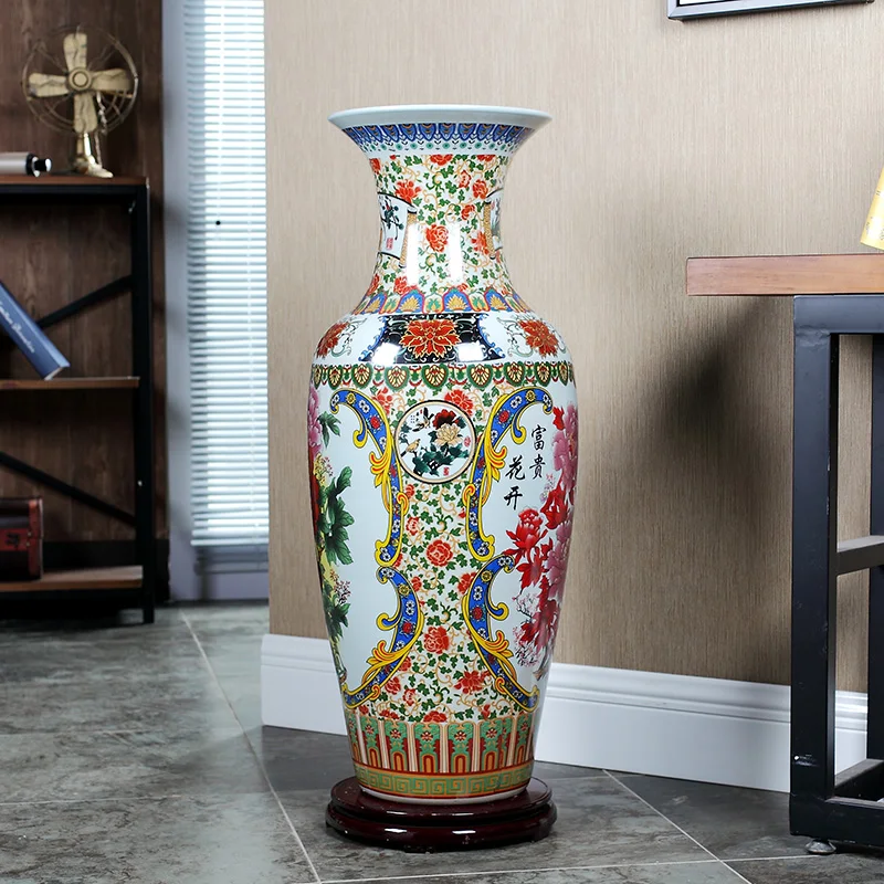 jingdezhen home decors ceramics Customized Cheap Chinese Floor Vases Cloisonne Large Ceramic Vases with Flower and Peony Pattern