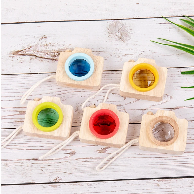 Wooden Multi-prism Kaleidoscope Camera Educational Toys For Kids Model Children Play House Toy