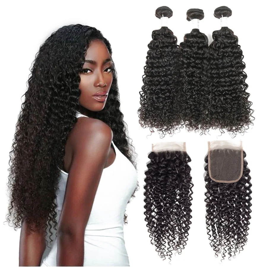 Free Shipping Kinky Curly mink Brazilian cuticle aligned virgin wholesale cheap human hair extension weave bundle with closure