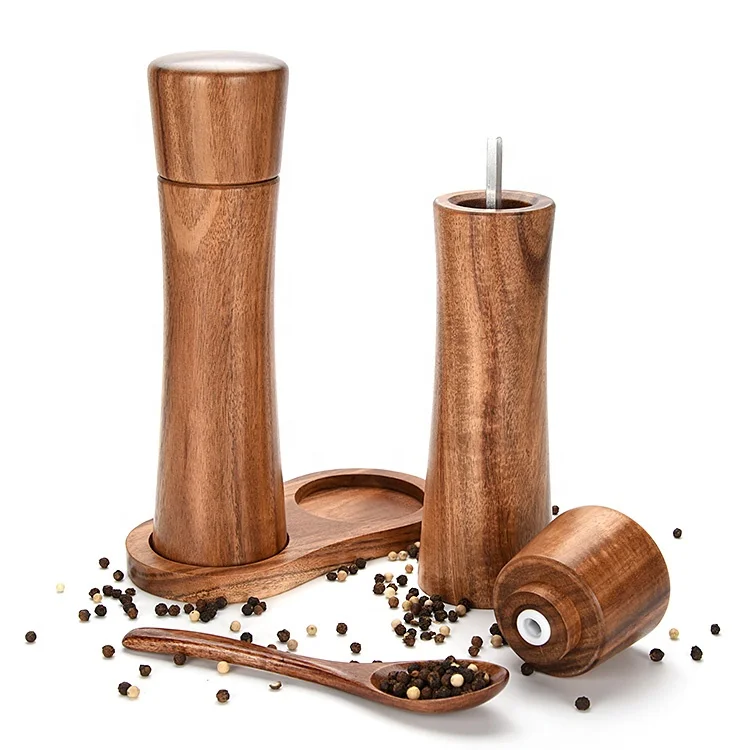 Wood Refillable Pepper and Salt Mills Set With Ceramic Grinding Mechanism For Christmas Box Gift