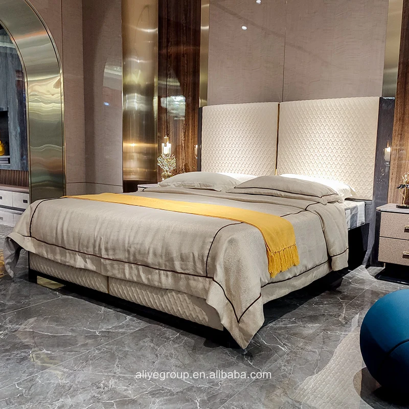 Italian Luxury Wooden Double Leather Bed Designs Bedroom Sets Modern Furniture