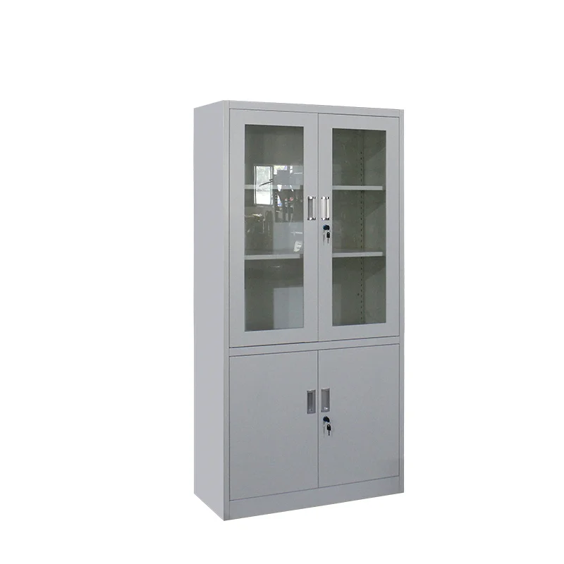 GD modern Office Filling Cabinet Glass above and Steel Below Metal File Cabinet with shelves Storage Cabinet Steel Cupboard