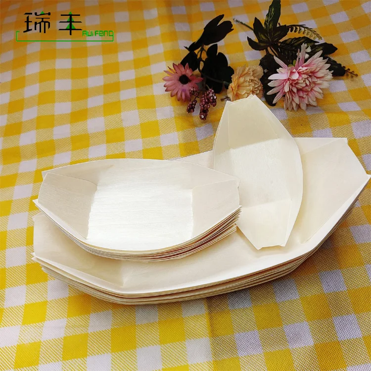 Food Grade disposable restaurant Pine Wood Sushi Boat Serving Tray