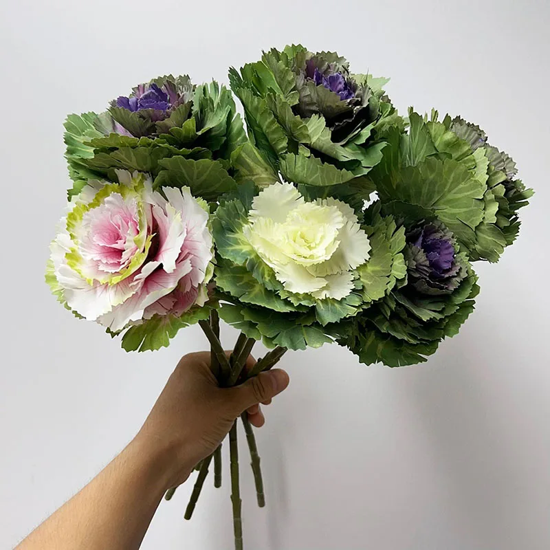DREA Artificial Brassica Ornamental Cabbage Stem Olive Cabbage Fake Flowers Decoration