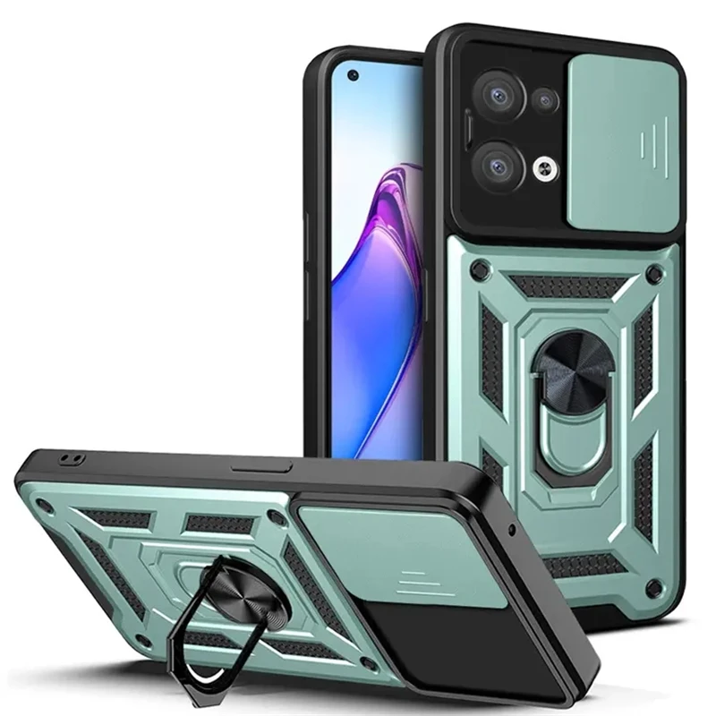 For Oppo Reno 7 8 10 Pro Plus Cover Detachable Wallet Card Slot Ring Kickstand Rugged Shockproof Phone Accessories 2023 Case