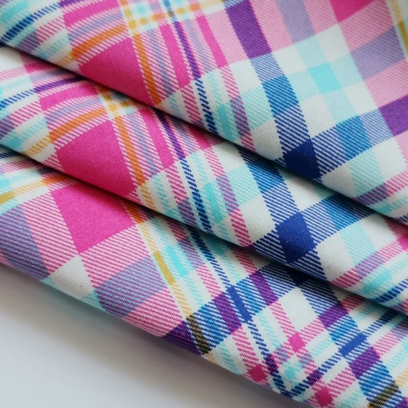
Shaoxing textile material cotton poplin fabric with fashion check stripe pattern cotton fabric for girls dress 