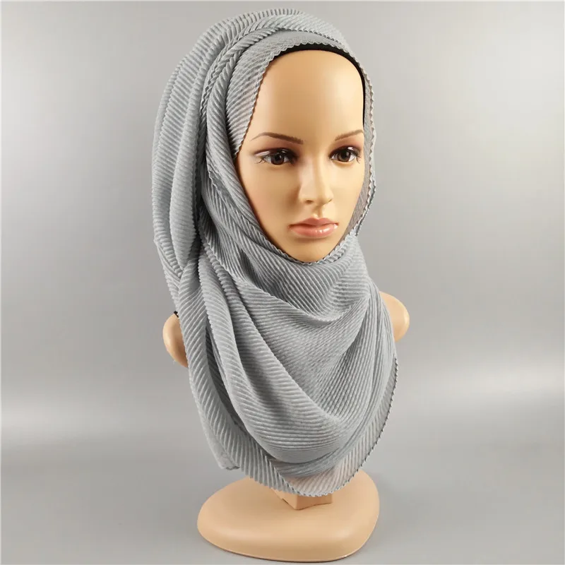 New Wholesale Fold Muslim Ladies Hijabs Pearl Chiffon Beaded Shawl Bubble Crinkle  Hijab Scarfs