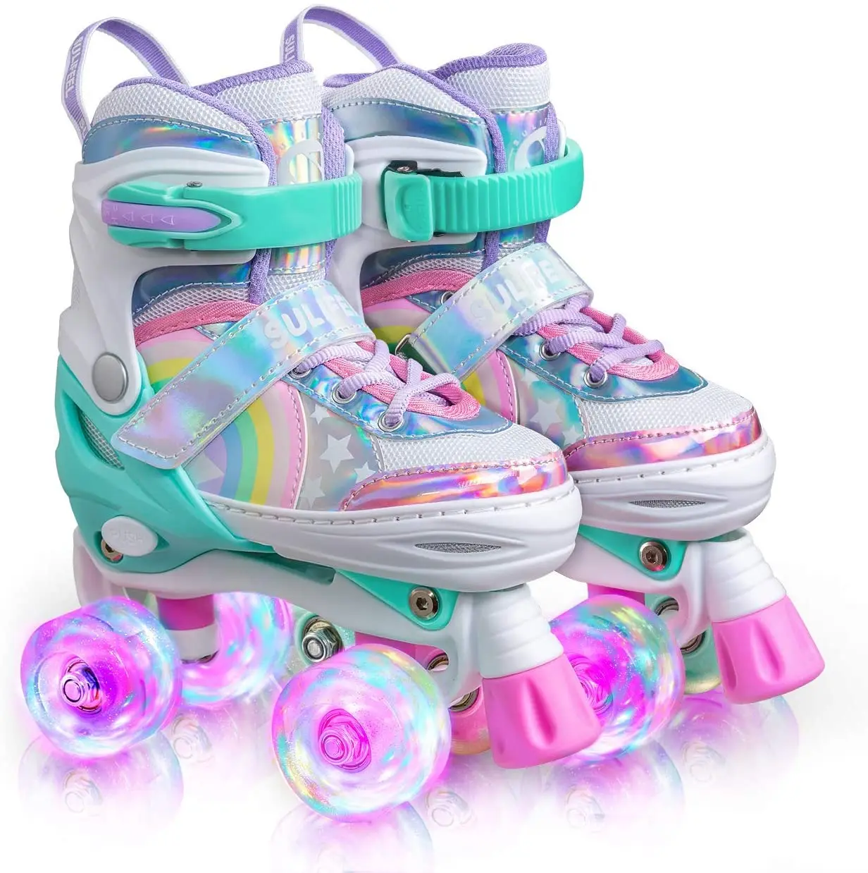 XW Cheap Price Professional Flashing Quad Roller Rainbow Skates With Light Up Wheels For Adult Girls