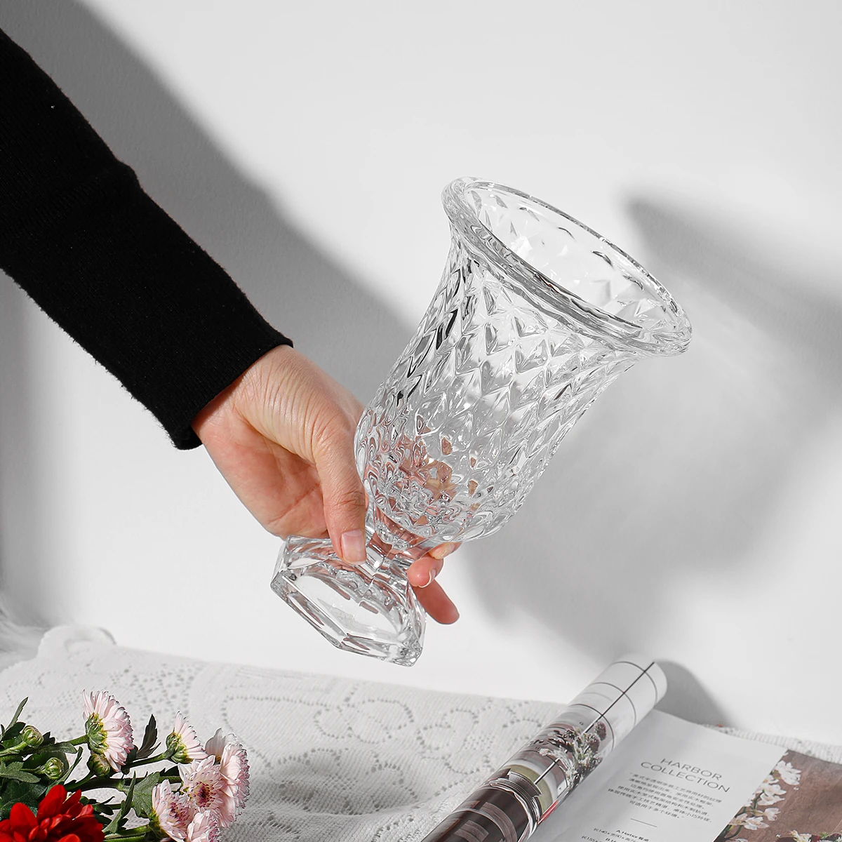 JINGHUANG Glassware China profession manufacturer simple cylinder tall clear flower glass vase
