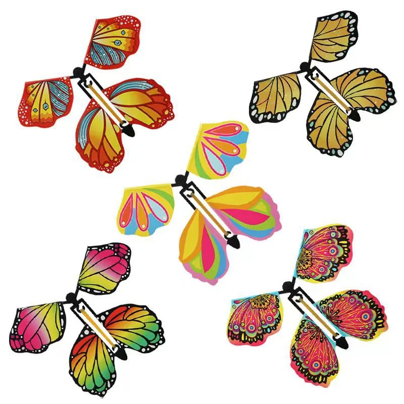 Novelty Stress Relief Flying Butterfly Novelty Magic Wind up Rubber Band Powered Toy