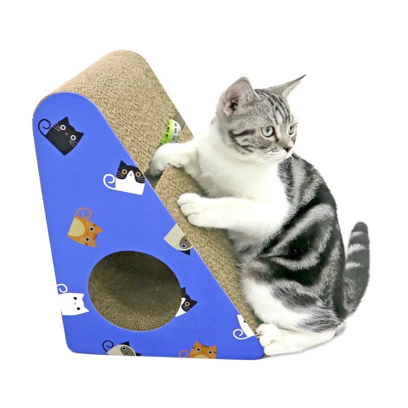 DEKU Ultimate Scratching Post Triangle Shape Cardboard Cat Scratchers Carton Customized Logo OEM Pet Toys CATNIP Toys CN;GUA