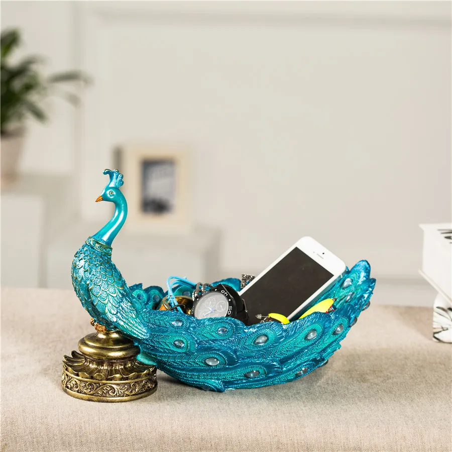 READY TO SHIP GREEN BLUE ANIMAL PEACOCK JEWELRY CANDY KEY FRUIT HOME HOUSE TABLE DECORATIVE STATUE HOLDER BOX SCULPTURE GIFT
