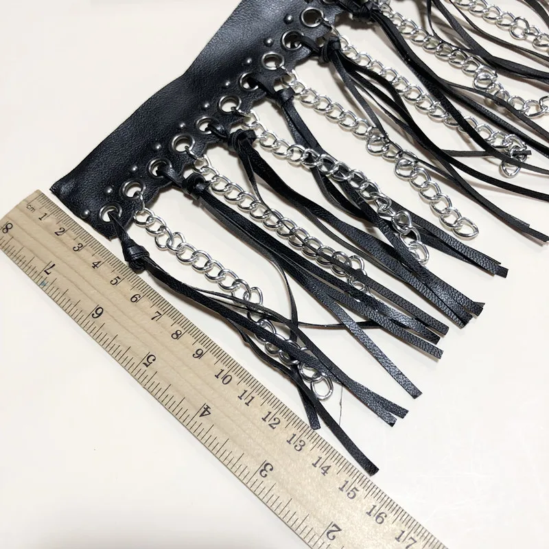 Factory cut tassel leather tassel drop chain fringes PU leather tassel lace trimes clothing decorative accessories