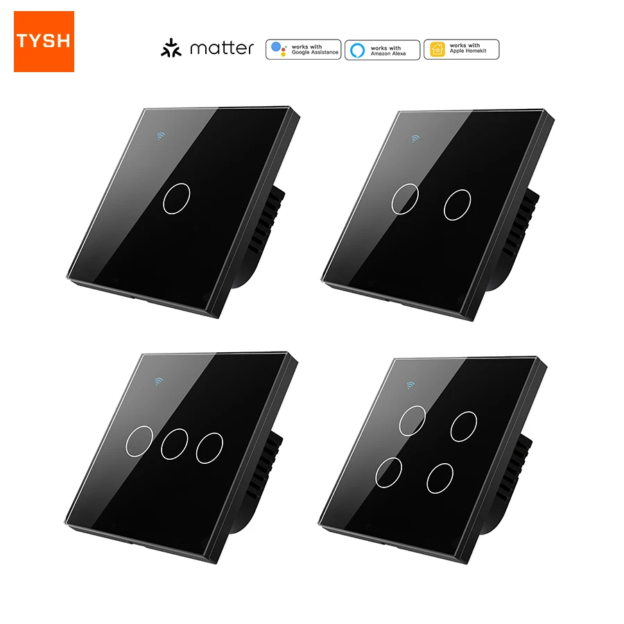 TYSH EU 1234 Gang Smart Switch Support Matter Smart Home Tuya Touch Wifi Light Smart Switches Work With Google Alexa Homekit