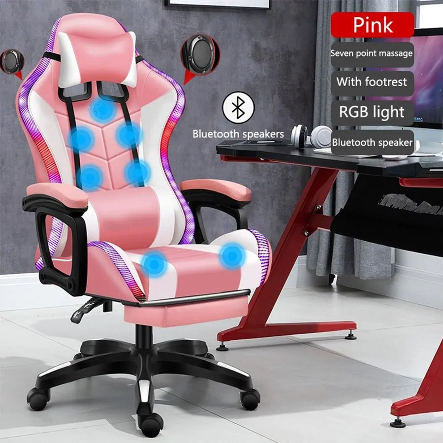 Горячий продавать светодиодный динамик Silla Gamer подножка 7 точек массаж 135 градусов регулируемый RGB свет спинкой стул для компьютерных