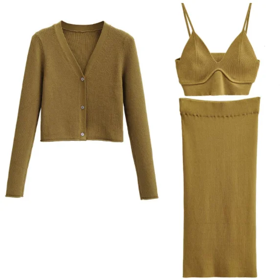 2023 Autumn Winter Women ;sKnitted Sexy Dress Suits Two Piece Sets Long Sleeve Sweater Knitwear And Midi Skirt Party Casual Suit