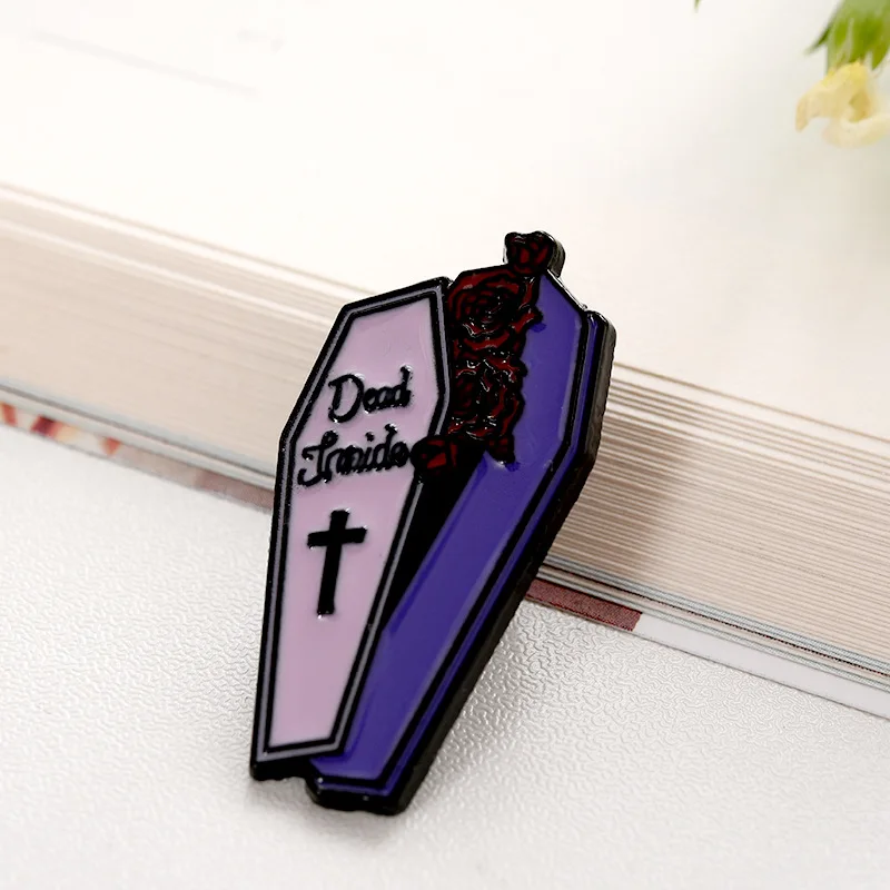 Personalized custom design punk style pink letter coffin metal enamel pin
